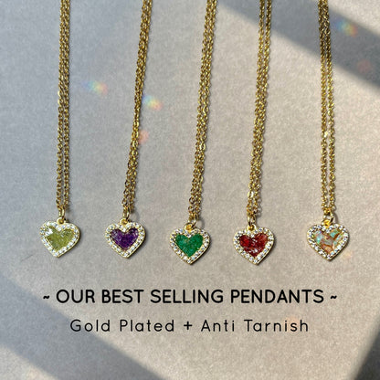 Crushed Stone Heart Pendants - Gold Plated - Collection