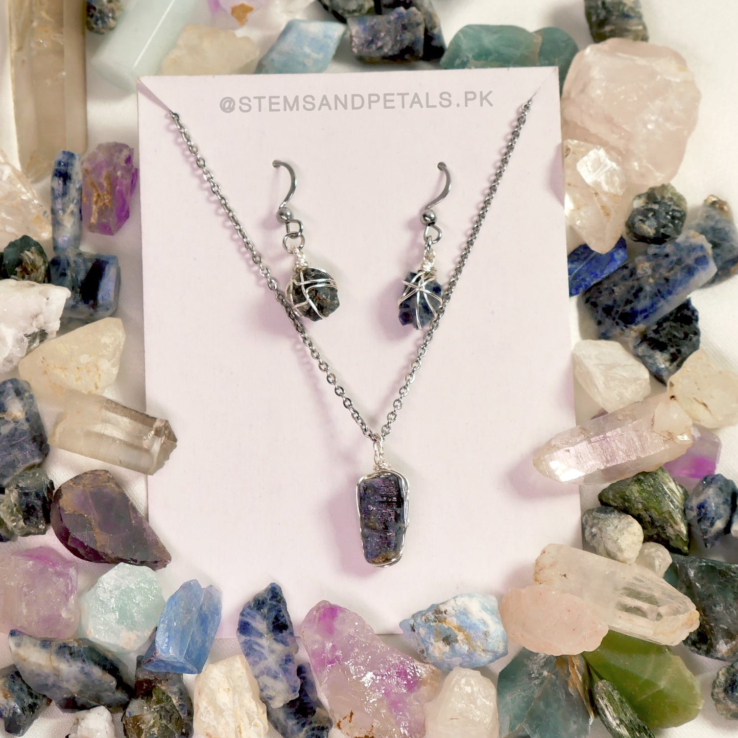 Sapphire - Raw - Stone - Jewelry Set