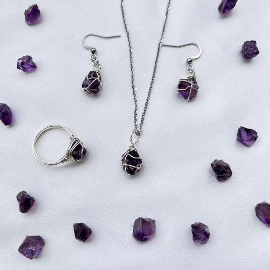 Amethyst - Raw - Stone - Jewelry Set