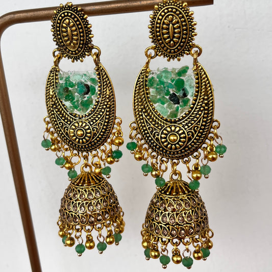 Crushed Emerald - Stone - Jhumkas