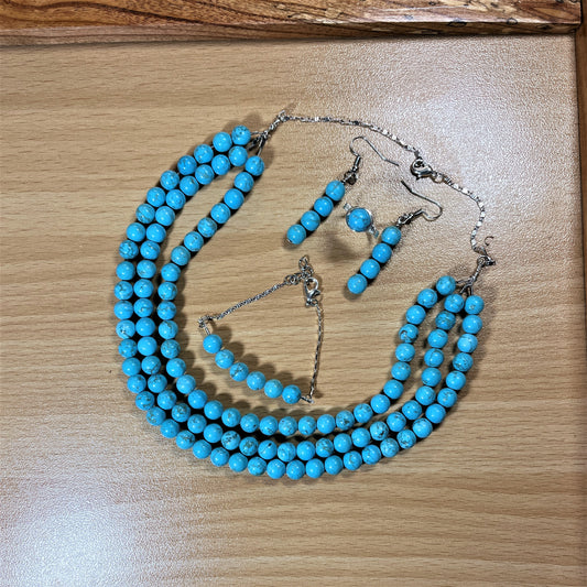 Turquoise - Tumbled - Silver - Stone - Jewelry Set