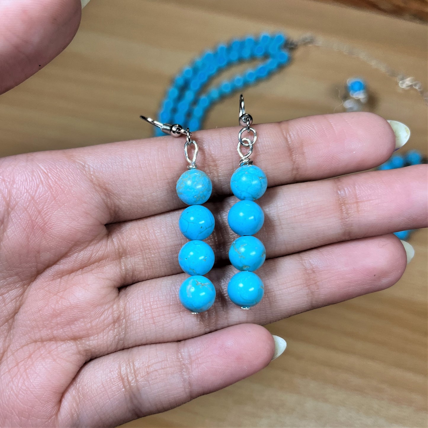 Turquoise - Tumbled - Silver - Stone - Jewelry Set