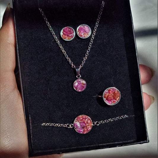 Ruby - Raw - Crushed - Jewelry Set