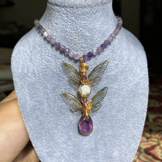 Amethyst - Faceted - Pearl - Fairy - Stone Necklace